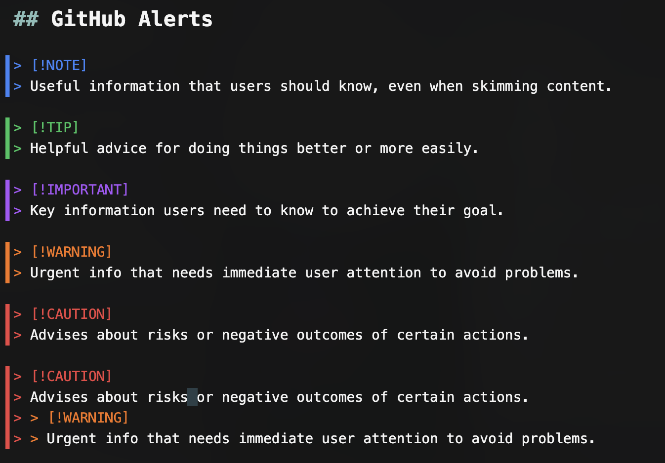 alert syntax highlighting in the editor
